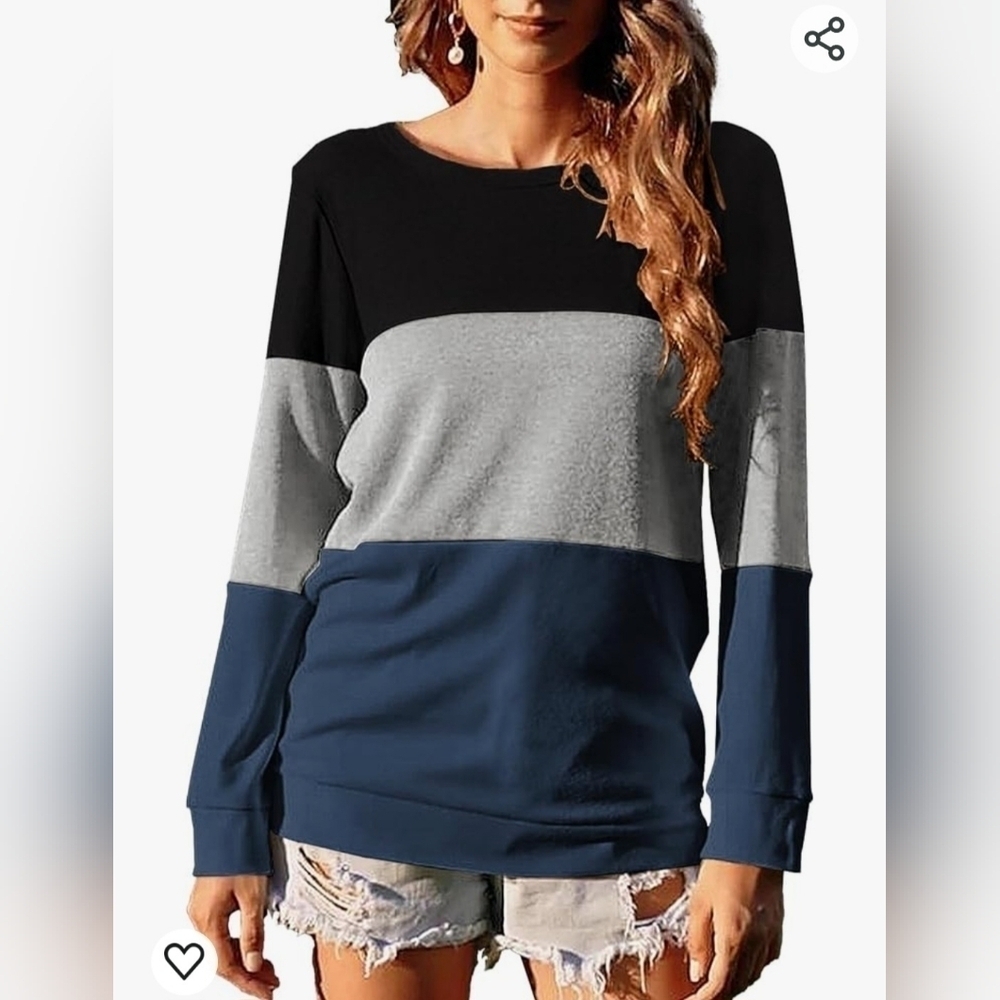 Halife Long Sleeve Color Block Tops Crewneck Pullover Tunics Tees Bundle 2